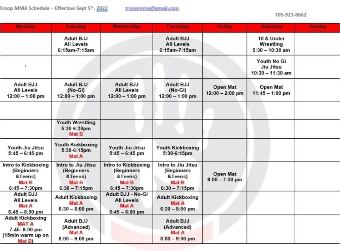 Schedule - Troop MMA